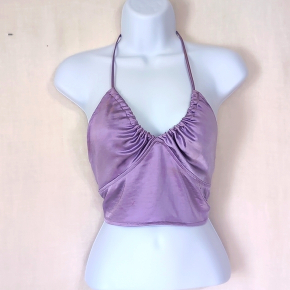 Motel Lavender Purple Satin Tie-Back Crop Tank Size Small - Picture 1 of 4